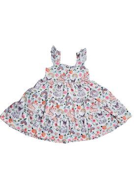 NWOT | Bunny & Rainbow Print Tiered Garden Dress | Floral | Ruffle | 4-5Y